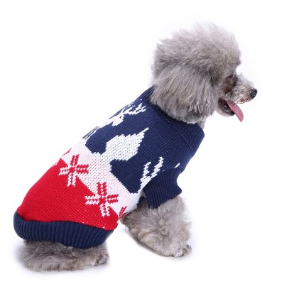 Hot Selling Christmas Contrast Color  Elk And Windmill Pattern Knitted Puppy Sweater