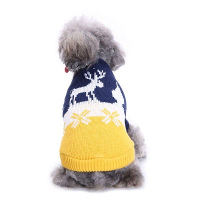 New Design Contrast Color   Elk And Christmas Trees  Pattern Knitted Sweater For Puppy Dog