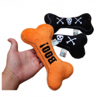 Manufacturer Custom Wholesale Orange Black Plush Squeaky Dog Bone Halloween Toys