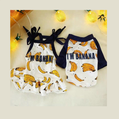 Cute Pet summer cloth Couples Dress Banana Pattern T-shirt for small dog and cat